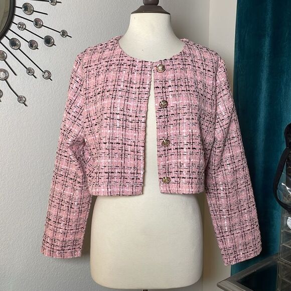 SHEIN Chic Pink cropped Tweed Women's Jacket | size L - Picture 3 of 9